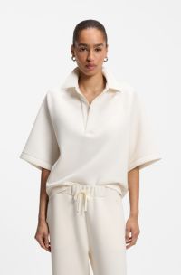 Loose-fit polo sweatshirt in scuba jersey, White