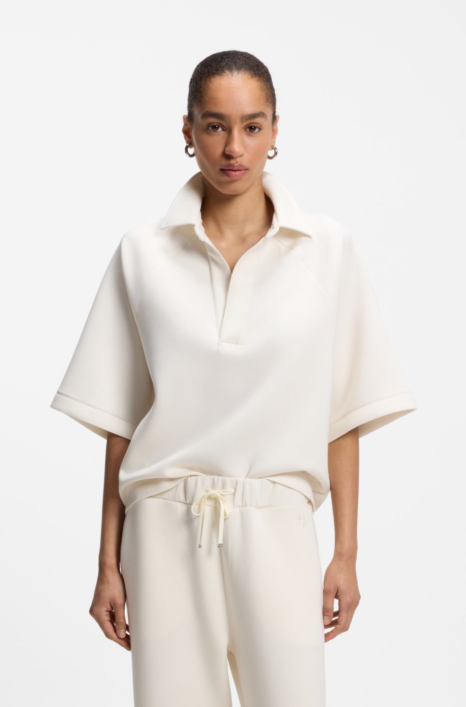 Loose-fit polo sweatshirt in scuba jersey