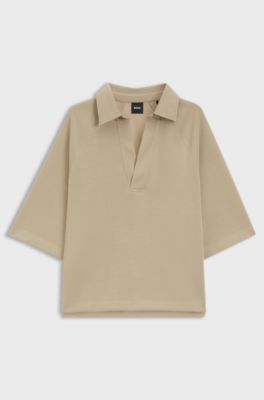 Loose-fit polo sweatshirt in scuba jersey, Beige