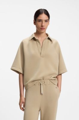 Loose-Fit Polo-Sweatshirt aus Scuba-Jersey, Beige
