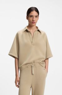 Loose-fit polo sweatshirt in scuba jersey, Beige