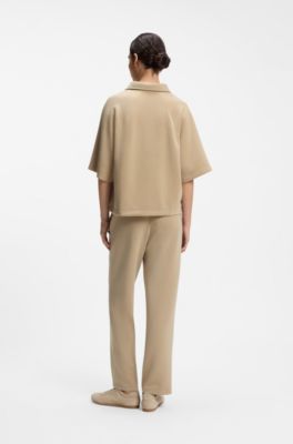 Loose-fit polo sweatshirt in scuba jersey, Beige