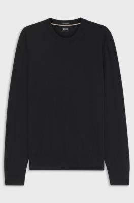 Regular-Fit Pullover aus Merinowolle, Schwarz
