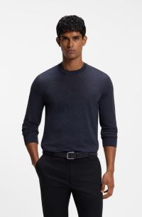 Crew-neck sweater crafted from virgin wool, Dark Blue