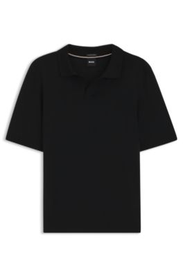 Merino-wool sweater with Johnny collar, Black