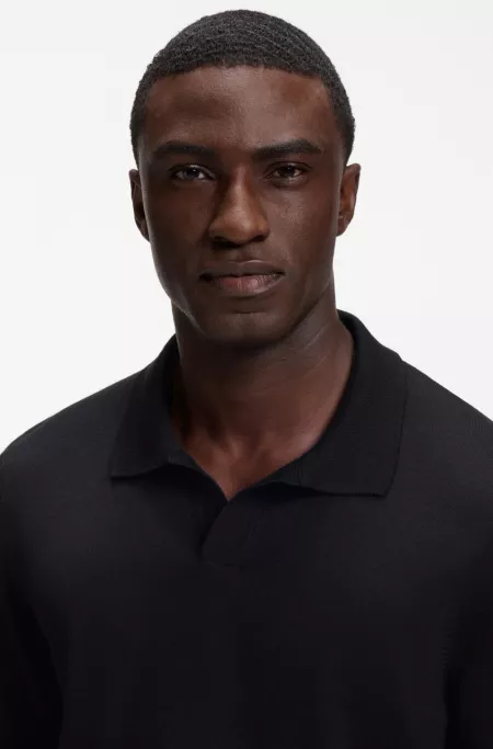 Merino-wool knit polo with Johnny collar