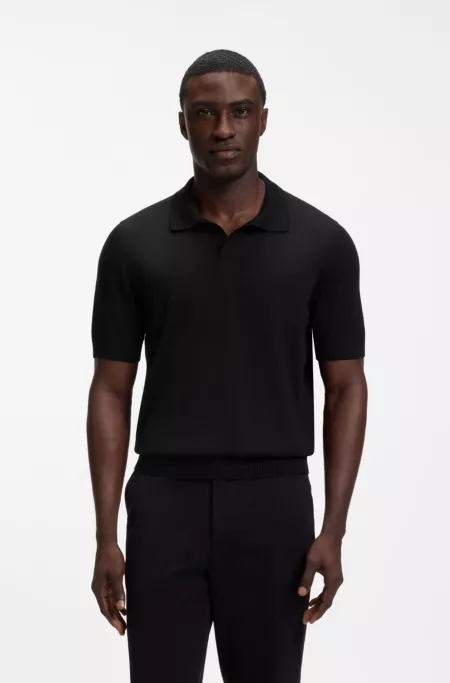 Merino-wool knit polo with Johnny collar