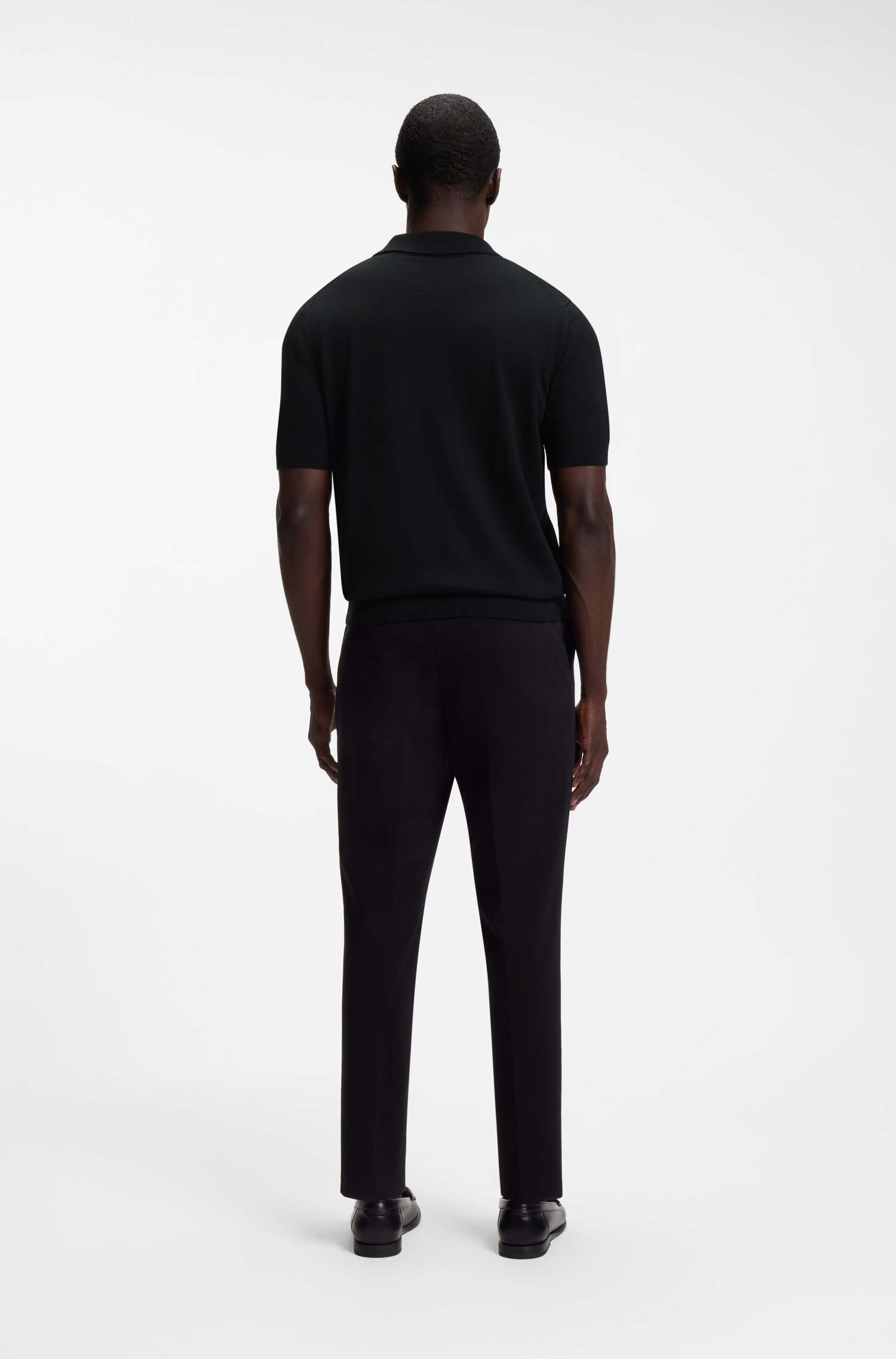 Boss Merino-wool knit polo with Johnny collar pikéer herr – bild 3