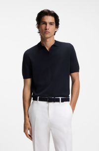 Maglione in lana merino con colletto Johnny, Blu scuro