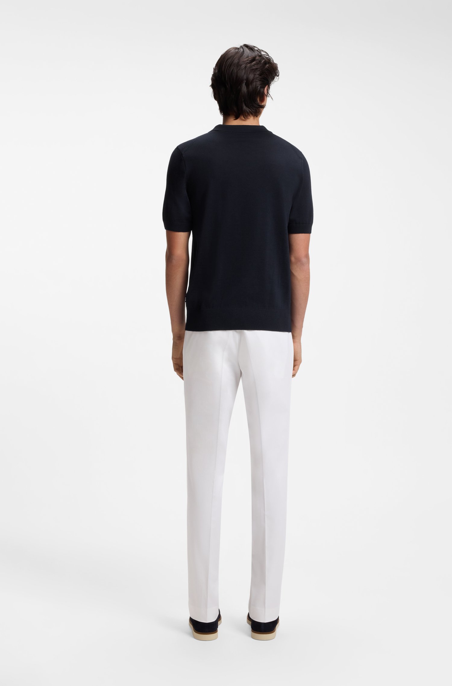 Boss Merino-wool knit polo with Johnny collar pikéer herr – bild 3