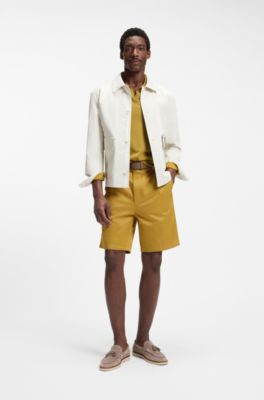 Merino-wool knit polo with Johnny collar, Gold