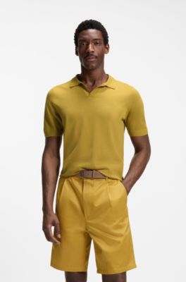 Polo in maglia di lana merino con colletto Johnny, Oro