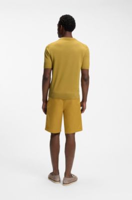 Polo in maglia di lana merino con colletto Johnny, Oro