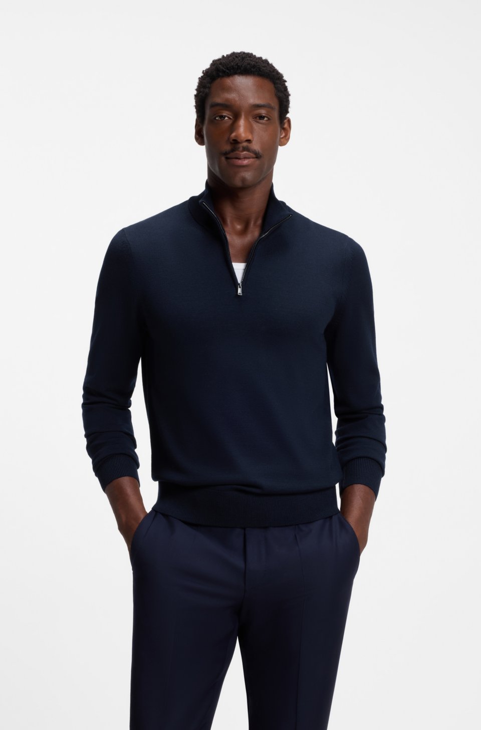 Merino-wool sweater with zip neck