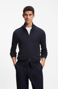 Cotton cardigan with diagonal structure, Dark Blue