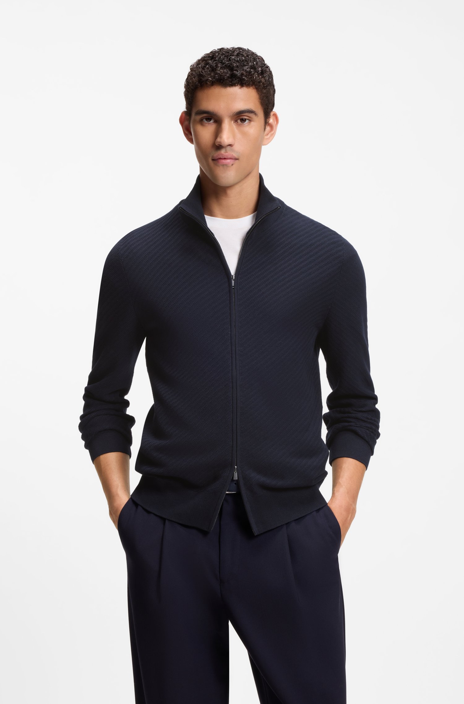 Boss Zip-up cotton sweater koftor & cardigans herr