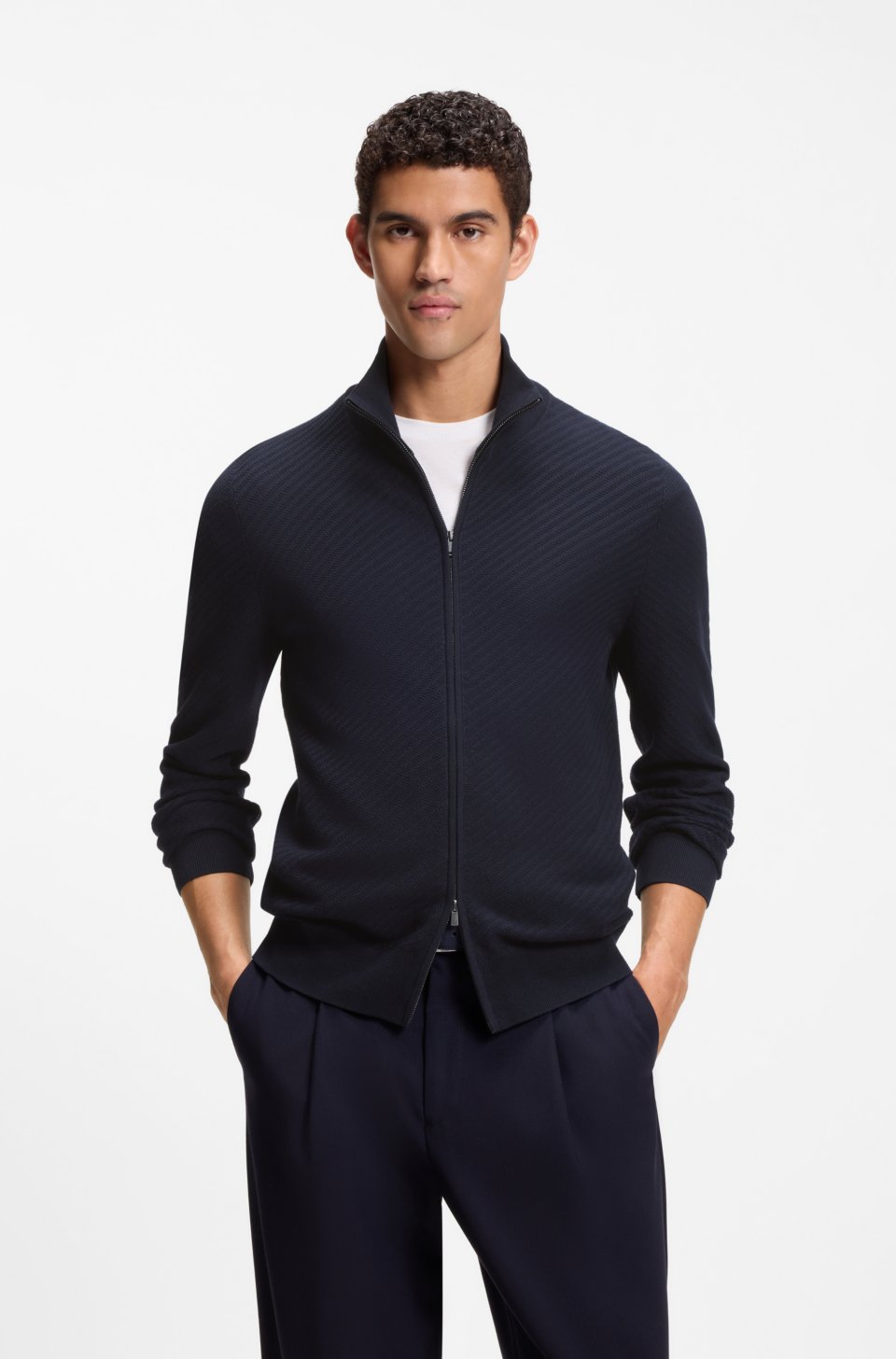 Zip-up cotton sweater