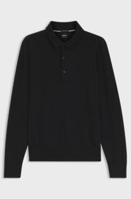 Merino-wool polo sweater, Black