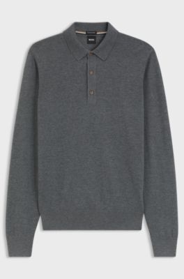 Polo regular fit tricotado en lana de merino, Gris oscuro