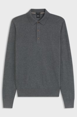Merino-wool polo sweater, Dark Grey