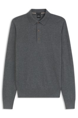 Boss Uomo Grigio Scuro Polo In Maglia Di Lana Merino