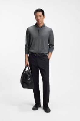 Polo regular fit tricotado en lana de merino, Gris oscuro