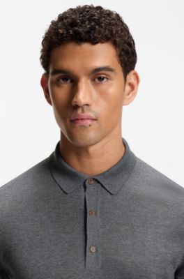 Merino-wool polo sweater, Dark Grey