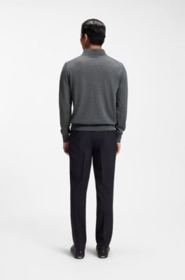 Polo regular fit tricotado en lana de merino, Gris oscuro