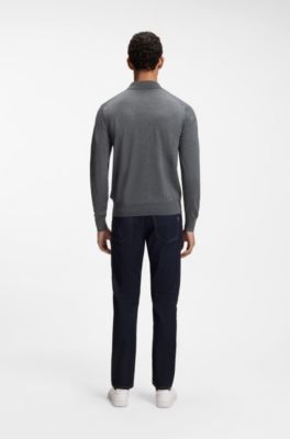 Long-sleeved polo sweater in Merino wool, Dark Grey