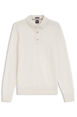 Merino-wool polo sweater, Natural