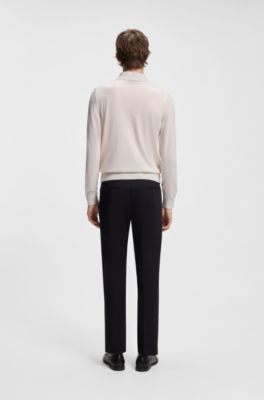 Long-sleeved polo sweater in Merino wool, Natural