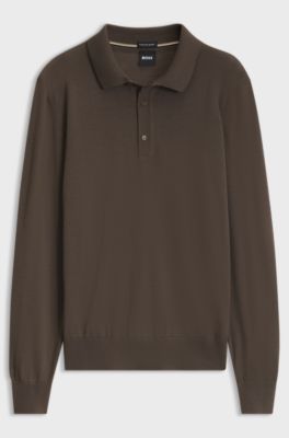 Merino-wool polo sweater, Dark Brown