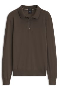 Merino-wool polo sweater, Dark Brown