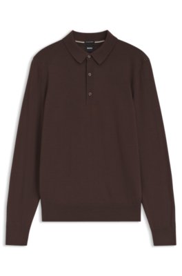 Boss Uomo Marrone Scuro Polo In Maglia Di Lana Merino