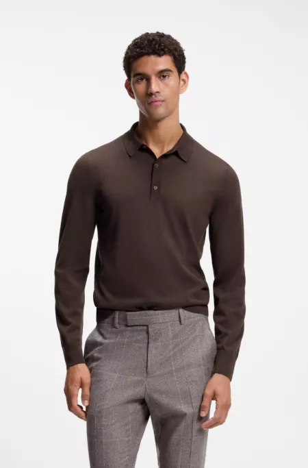 Regular-fit knit polo in merino wool