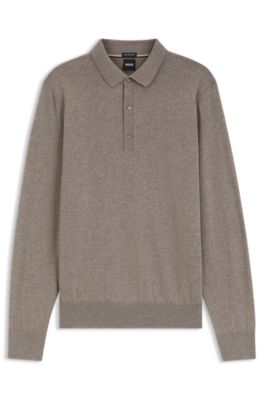 Merino-wool polo sweater, Light Brown