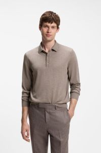 Merino-wool polo sweater, Light Brown