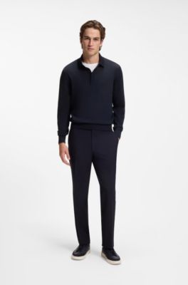 Regular-fit knit polo in merino wool, Dark Blue
