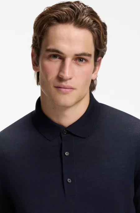 Regular-fit knit polo in merino wool