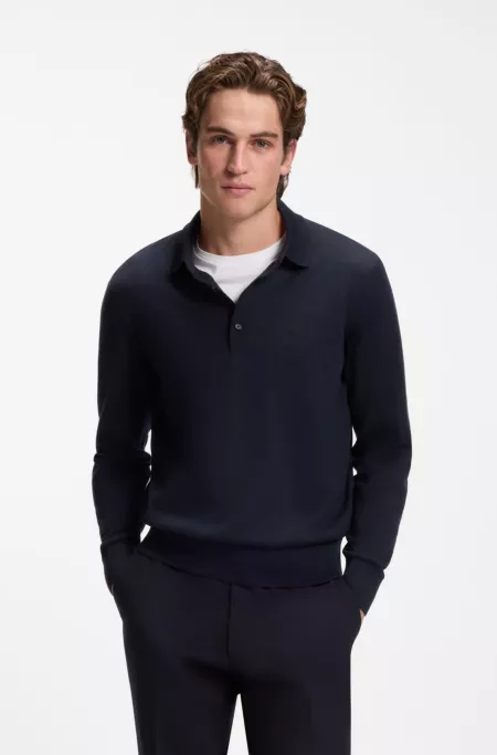 Regular-fit knit polo in merino wool