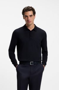 Regular-Fit Strick-Poloshirt aus Merino, Dunkelblau