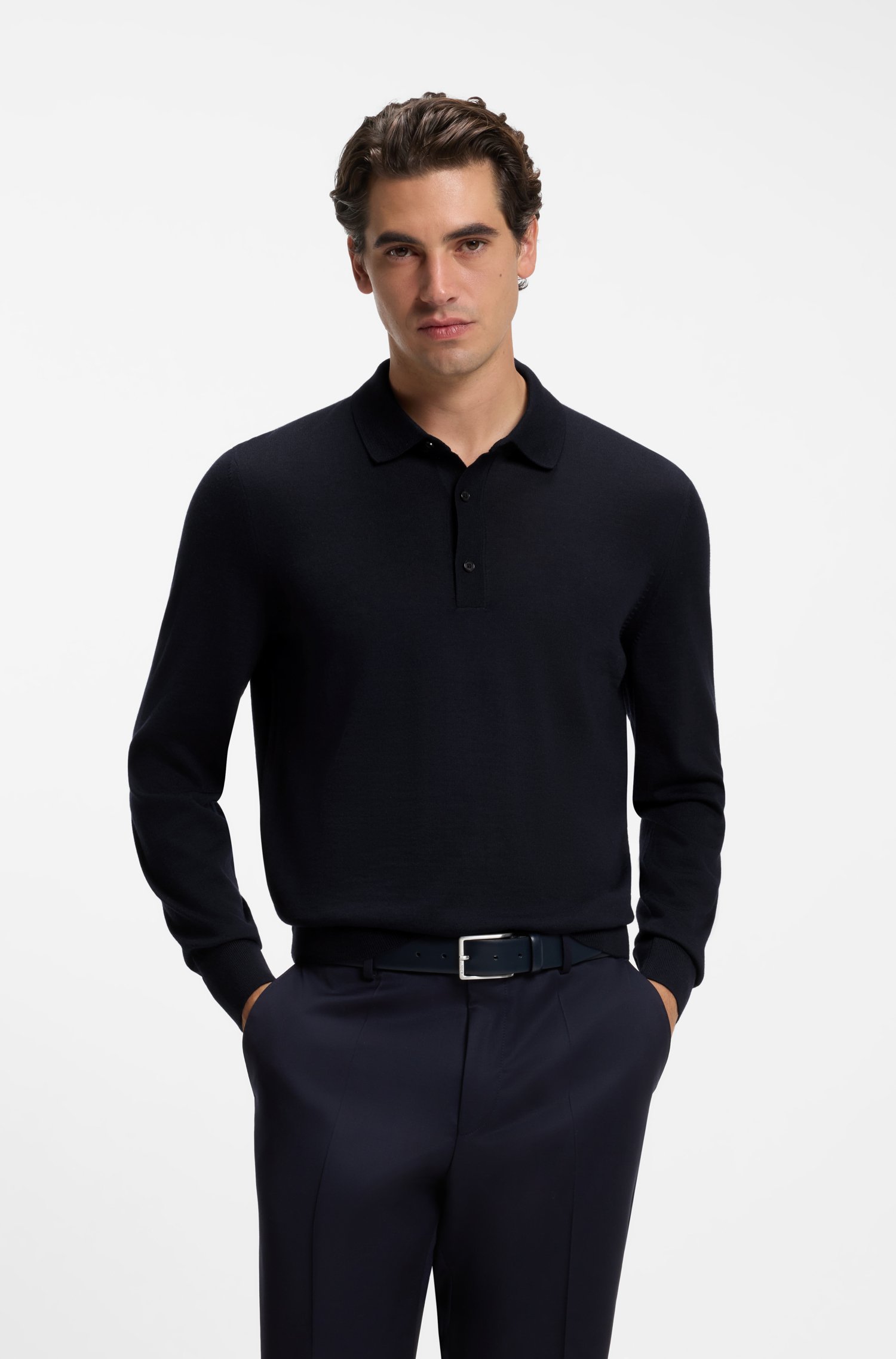Boss Merino-wool polo sweater pikéer herr