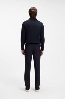 Regular-fit knit polo in merino wool, Dark Blue