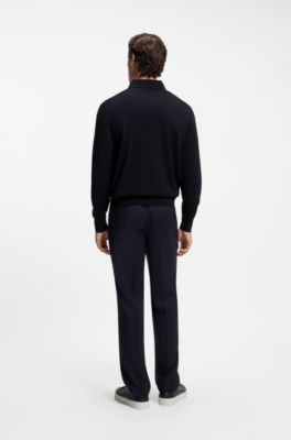 Long-sleeved polo sweater in Merino wool, Dark Blue