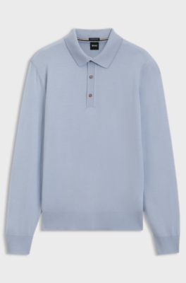 Merino-wool polo sweater, Light Blue