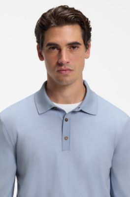 Merino-wool polo sweater, Light Blue