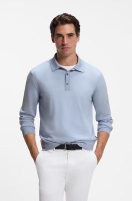 Merino-wool polo sweater, Light Blue