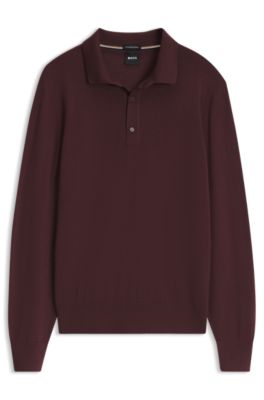 Merino-wool polo sweater, Dark Brown