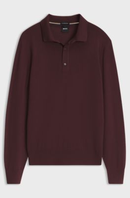 Merino-wool polo sweater, Dark Brown