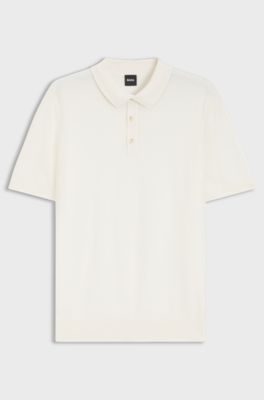 Regular-fit knit polo in structured fabric, Natural